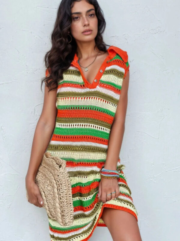 Openwork Stripe Sleeveless Sweater Dress