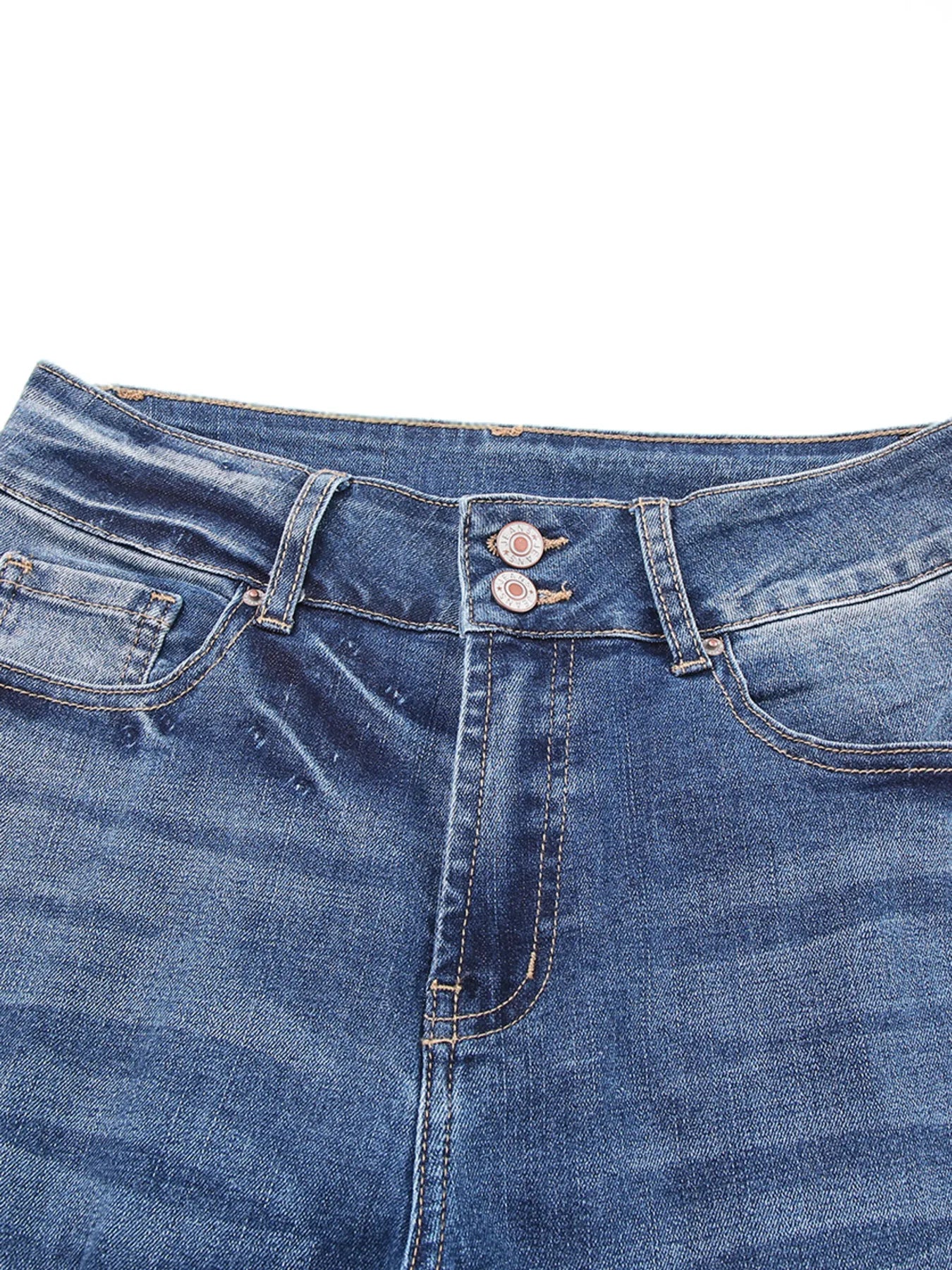 minbolu High Waist Jeans Distressed Straight Leg Blue Light Blue Black - Image 16