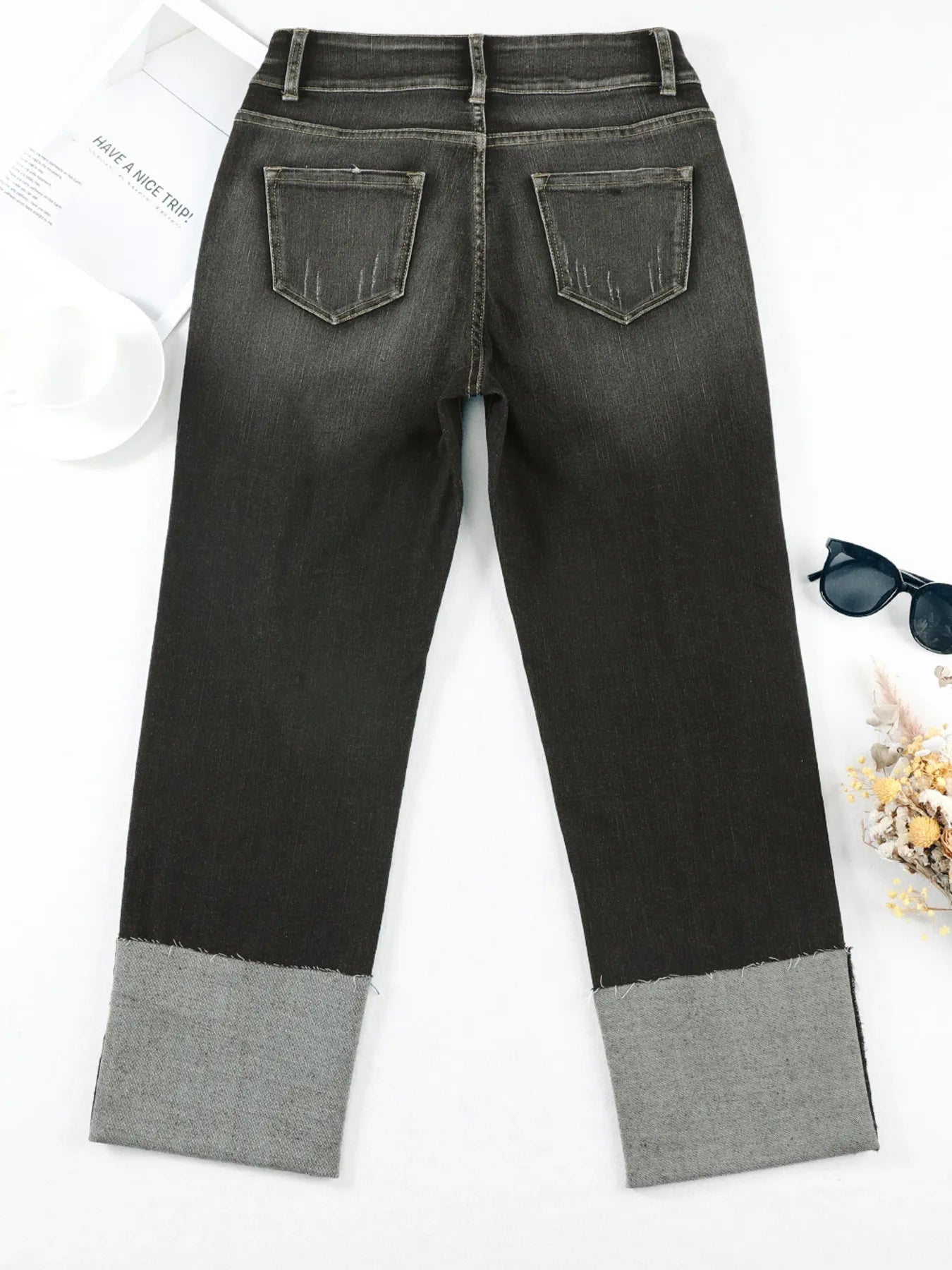 minbolu High Waist Jeans Distressed Straight Leg Blue Light Blue Black - Image 22