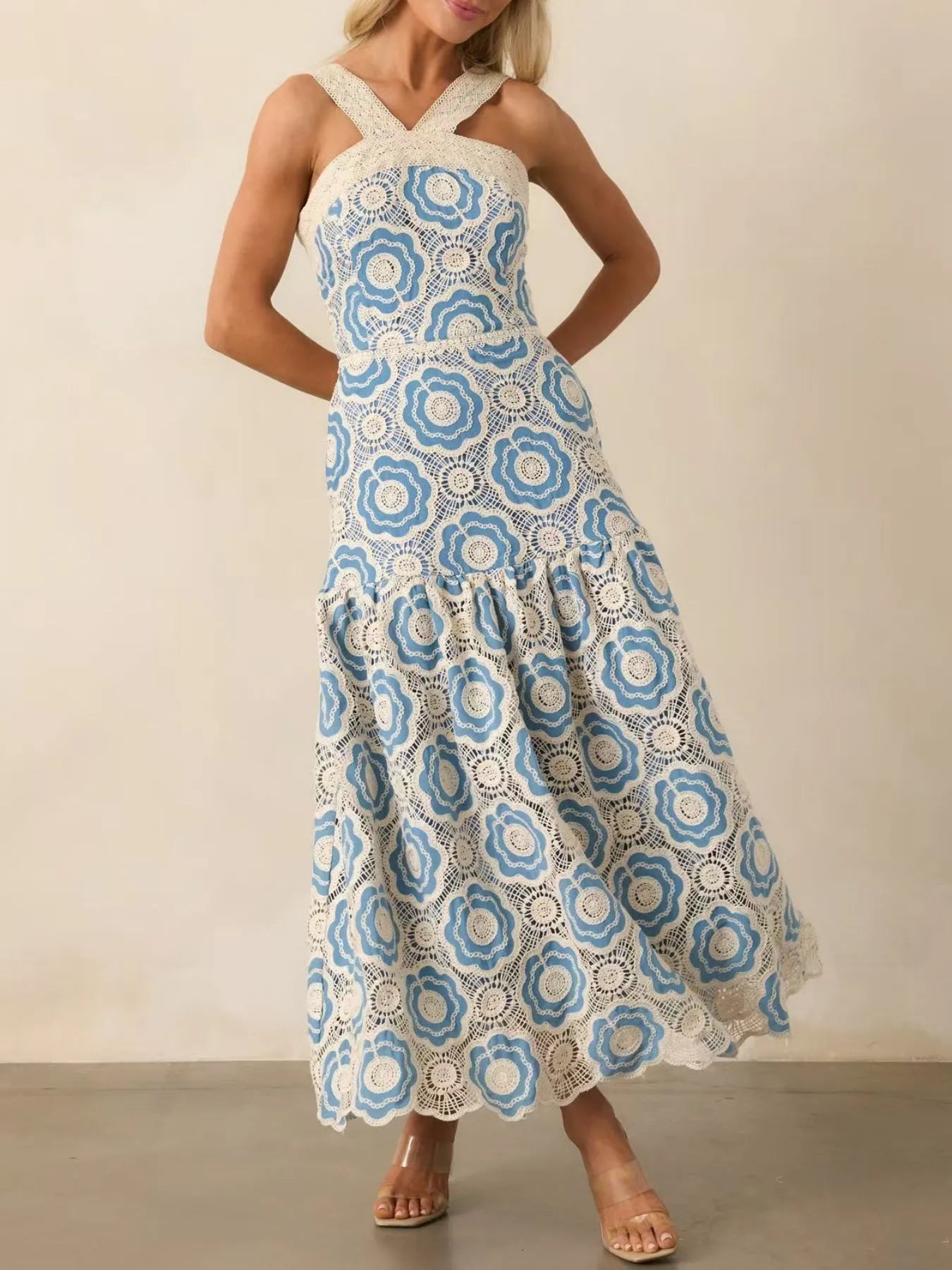 Lace Sleeveless Tiered Midi Dress - Image 2