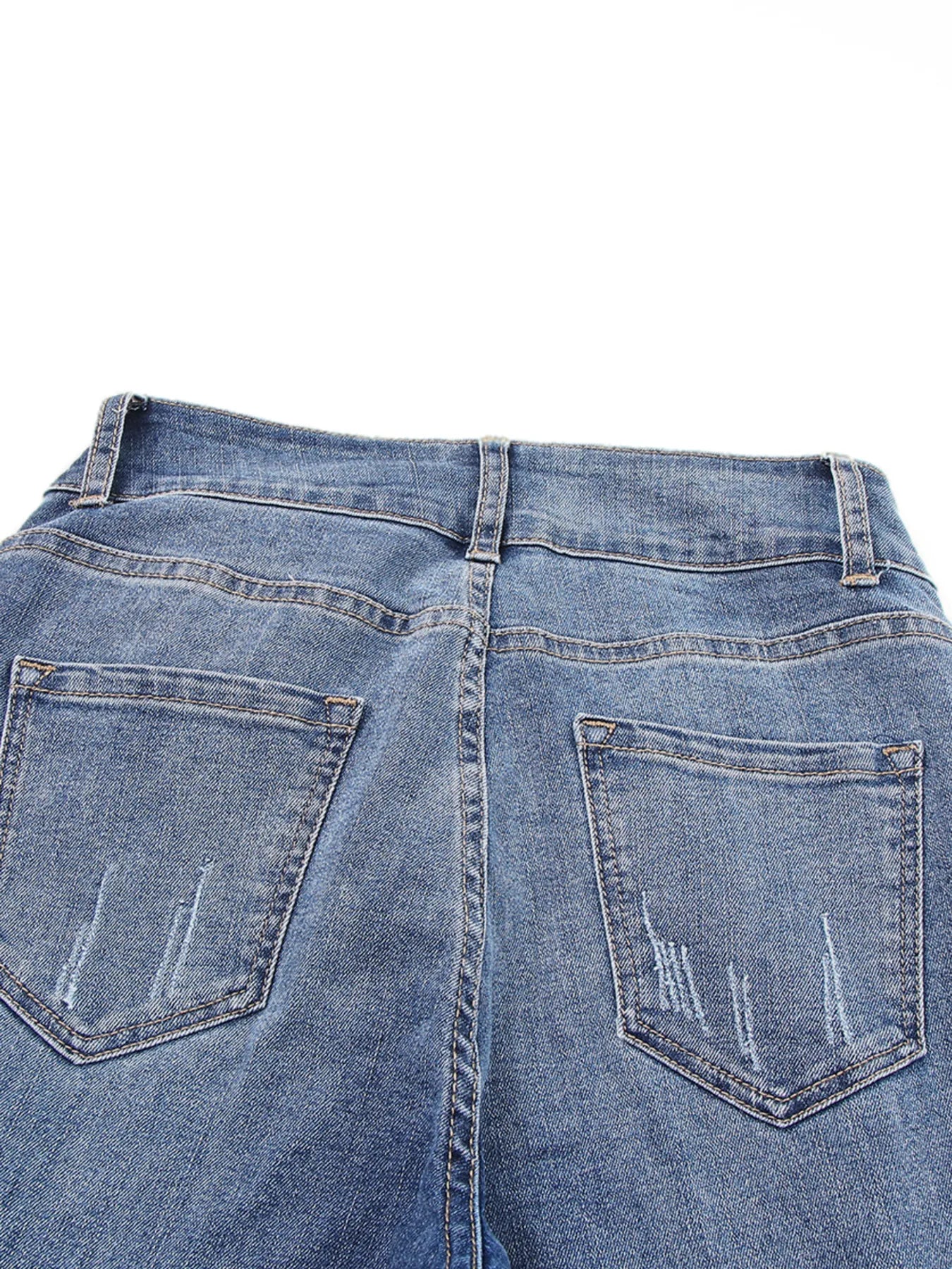 minbolu High Waist Jeans Distressed Straight Leg Blue Light Blue Black - Image 17