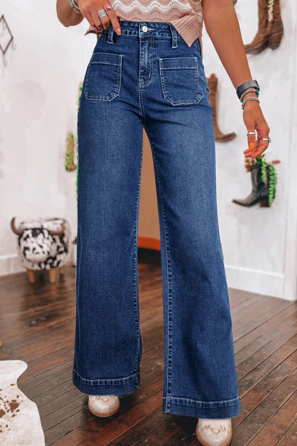 minbolu Relaxed Fit High Waist Jeans Medium Denim