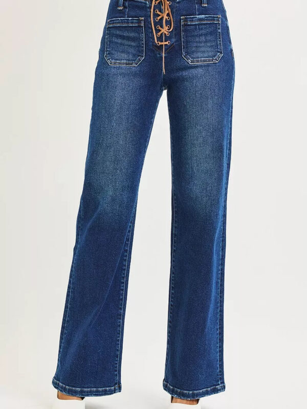 RISEN Full Size High Rise Wide Leg Jeans with Front Tie Detail Plus Size