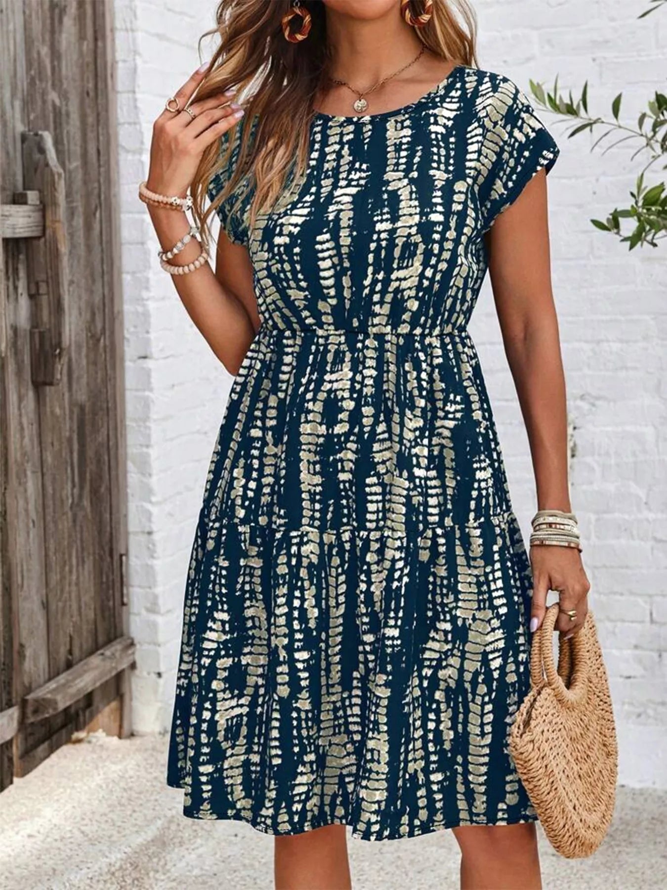 Plus Size Printed Long Sleeve Ruffle Hem Mini Dress - Image 2