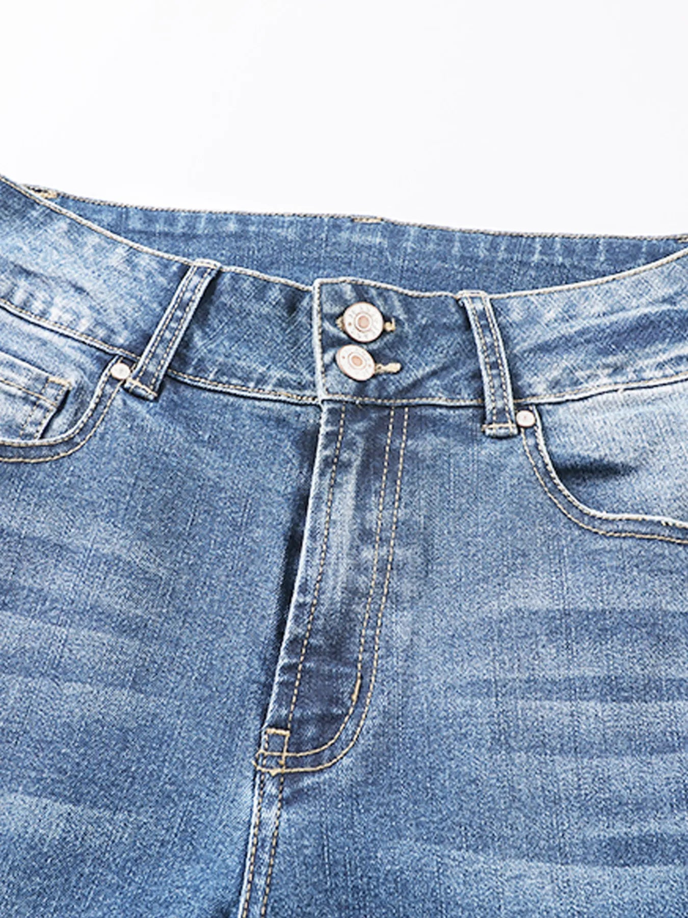 minbolu High Waist Jeans Distressed Straight Leg Blue Light Blue Black - Image 7