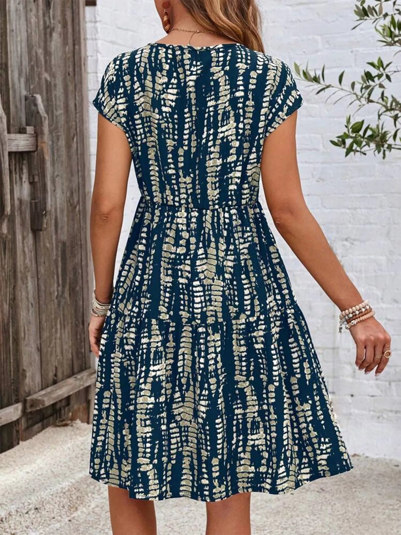 Plus Size Printed Long Sleeve Ruffle Hem Mini Dress - Image 3