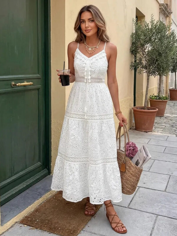 Eyelet Embroidered Cami Dress with Tassel Detail
