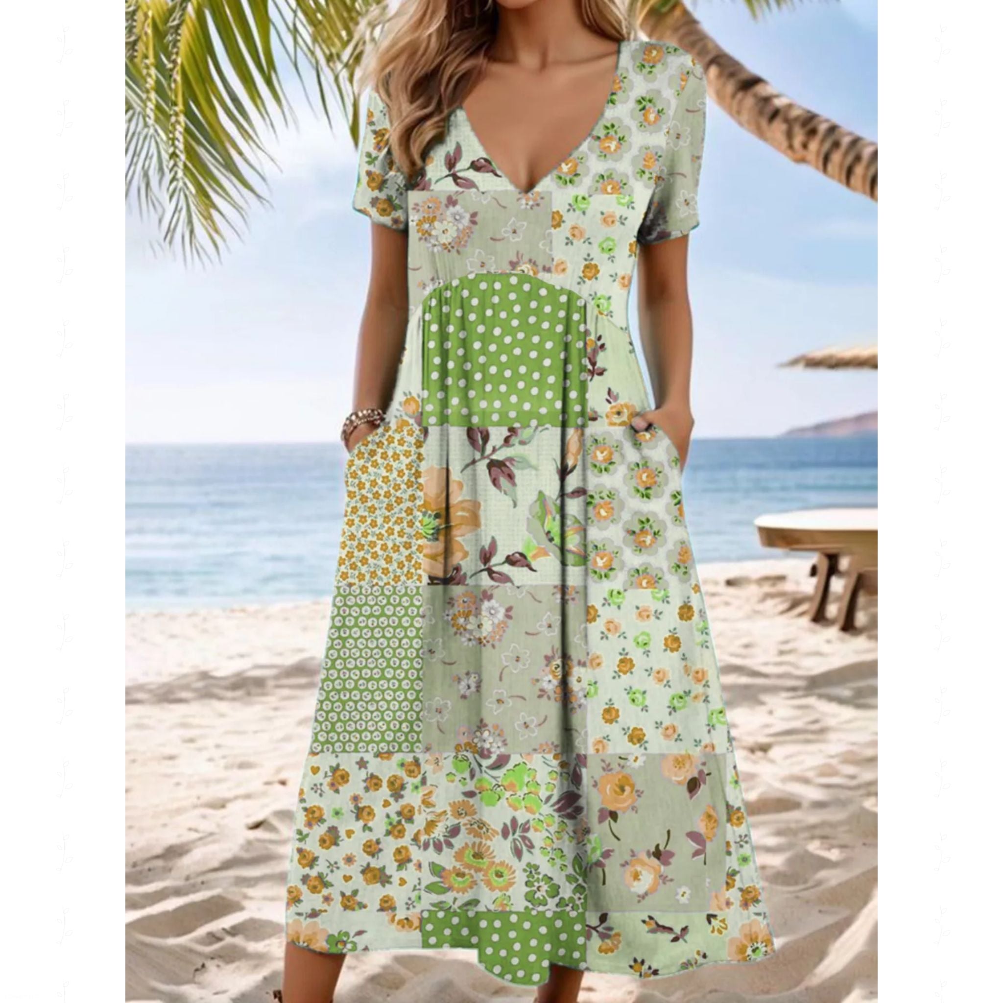 Full Size Floral V-Neck Casual Midi Dress Plus Size - Image 2