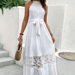 Halter Lace Detail Boho Maxi Cami Dress - Sleeveless Summer Dress