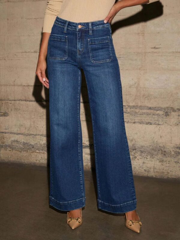 High Rise Wide Leg Jeans with Front Pockets