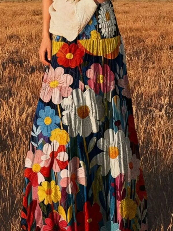 Vivid Floral Gypsy Maxi Skirt