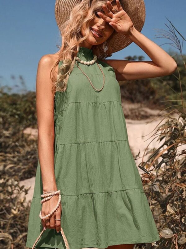 Sleeveless Tiered Ruffle Collar Dress