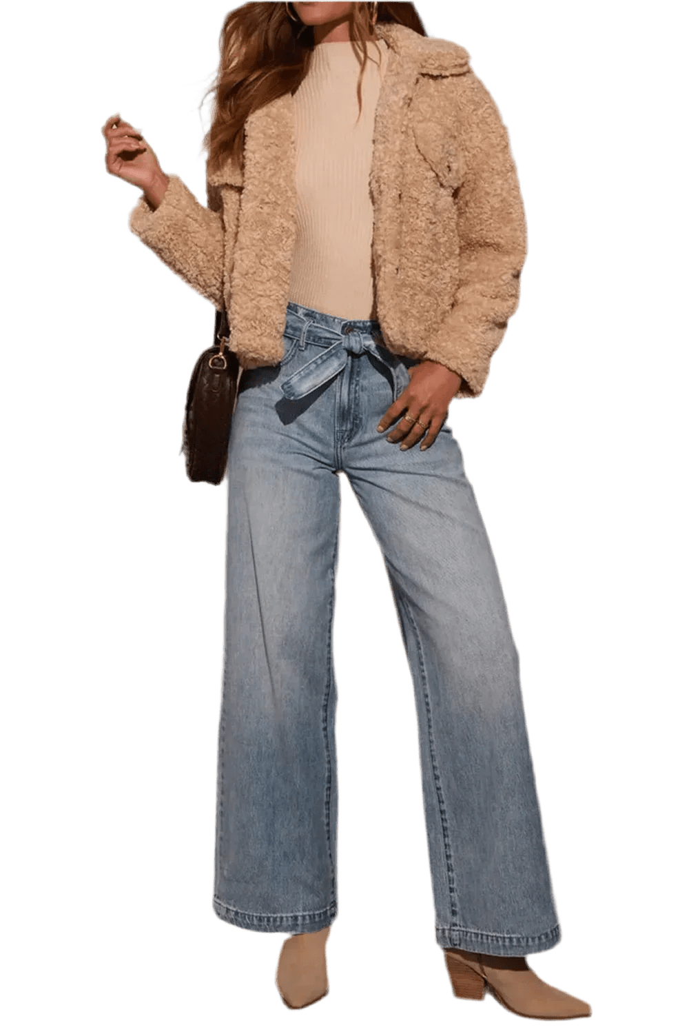 Tied Wide Leg Jeans with Pockets - Relaxed Fit Rayon Blend - Image 5