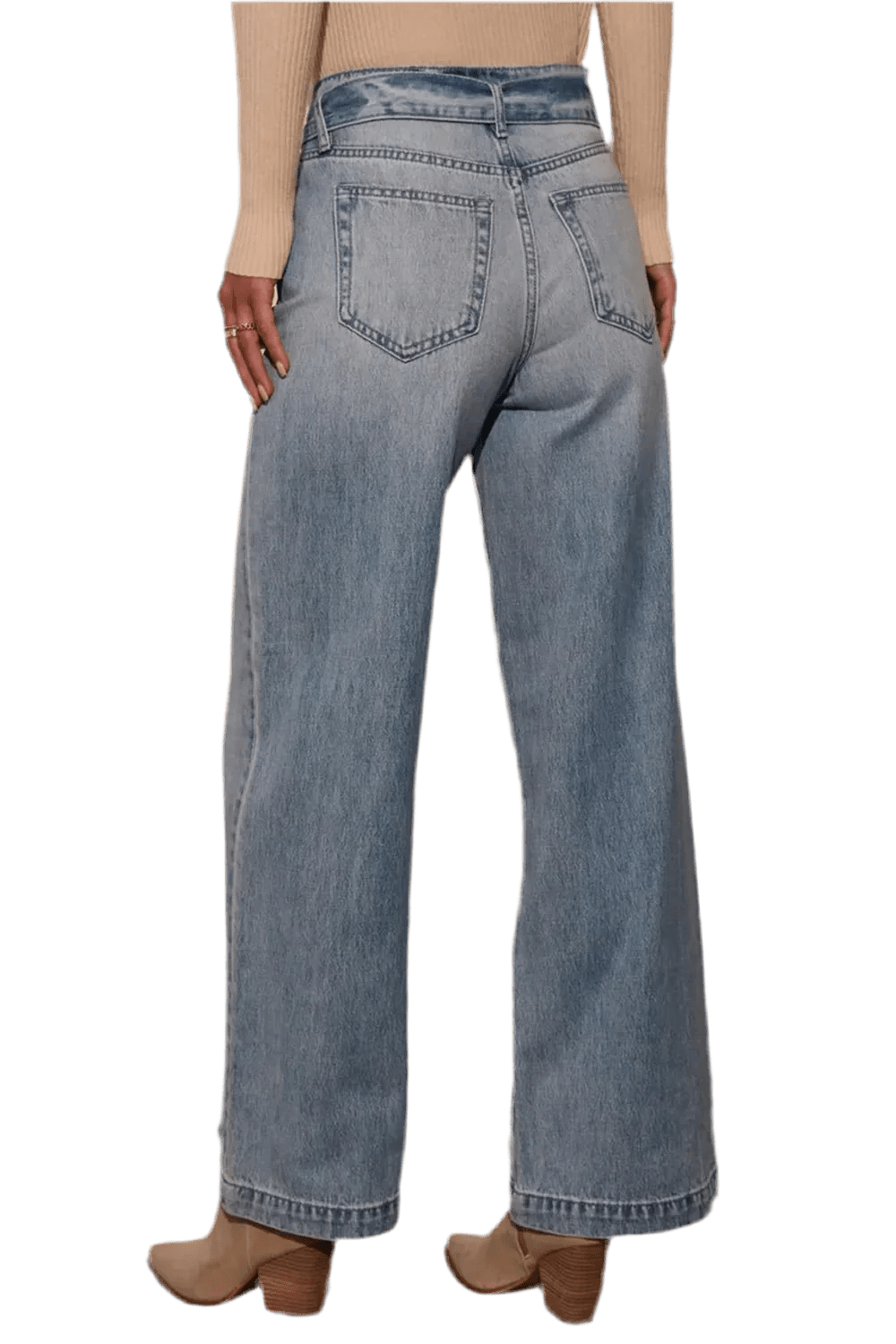 Tied Wide Leg Jeans with Pockets - Relaxed Fit Rayon Blend - Image 3