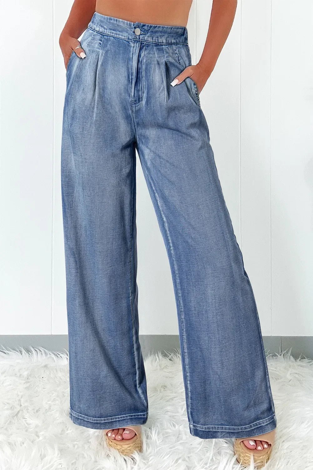 Trendy High Waist Wide Leg Jeans
