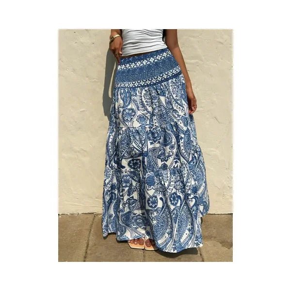 Women's Printed Tiered Maxi Skirt - Floral Boho Long Skirt - Image 4