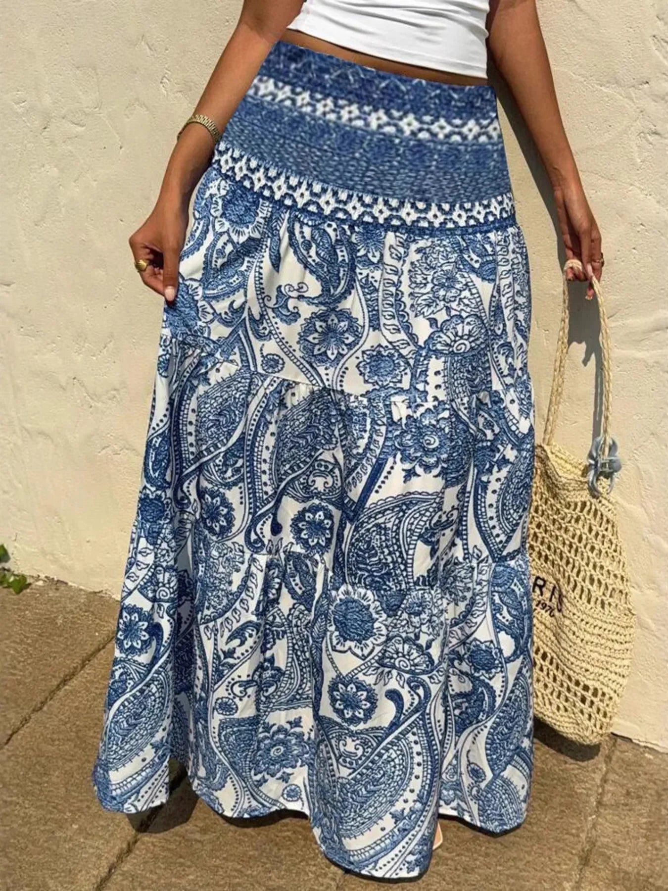 Women's Printed Tiered Maxi Skirt - Floral Boho Long Skirt - Image 3