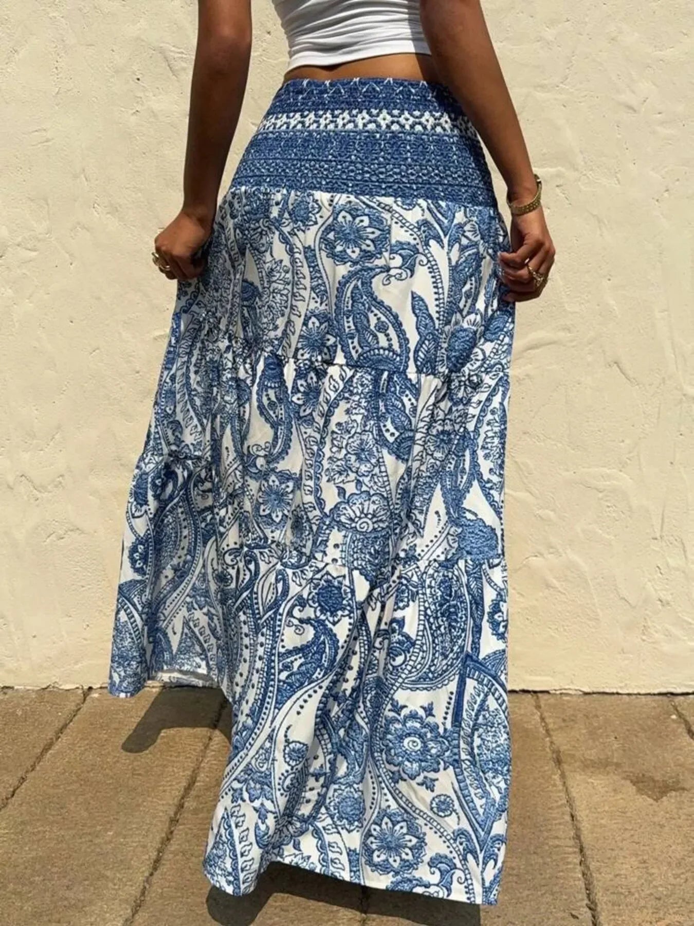 Women's Printed Tiered Maxi Skirt - Floral Boho Long Skirt - Image 2
